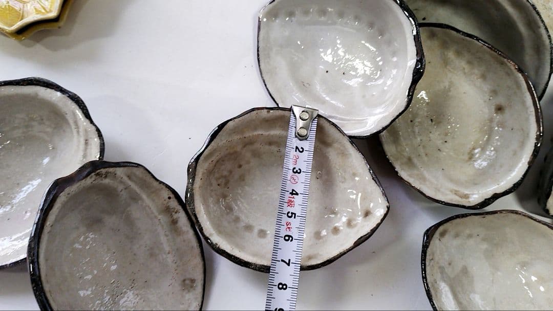 黄交趾風　小皿11+2　あわび陶器皿11 鮑貝　黄皿