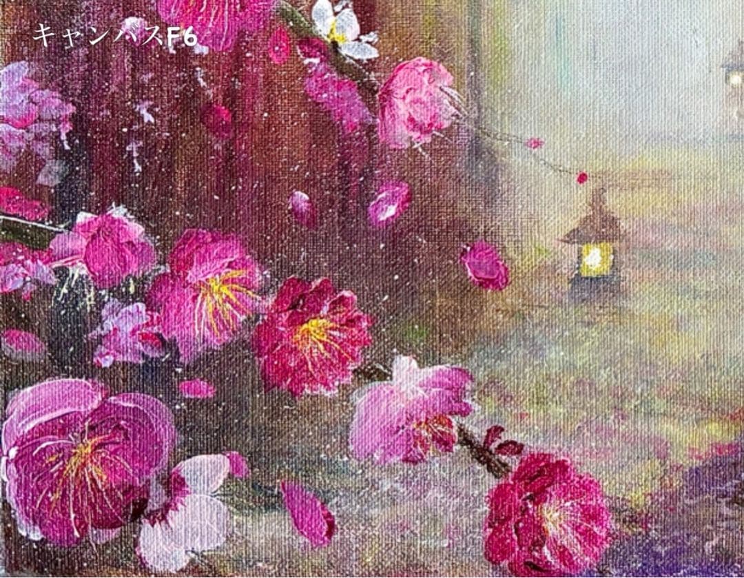 幻想的春の景色絵画 アクリル画 キャンバスF6 オリジナル作品 ハンドメイド
