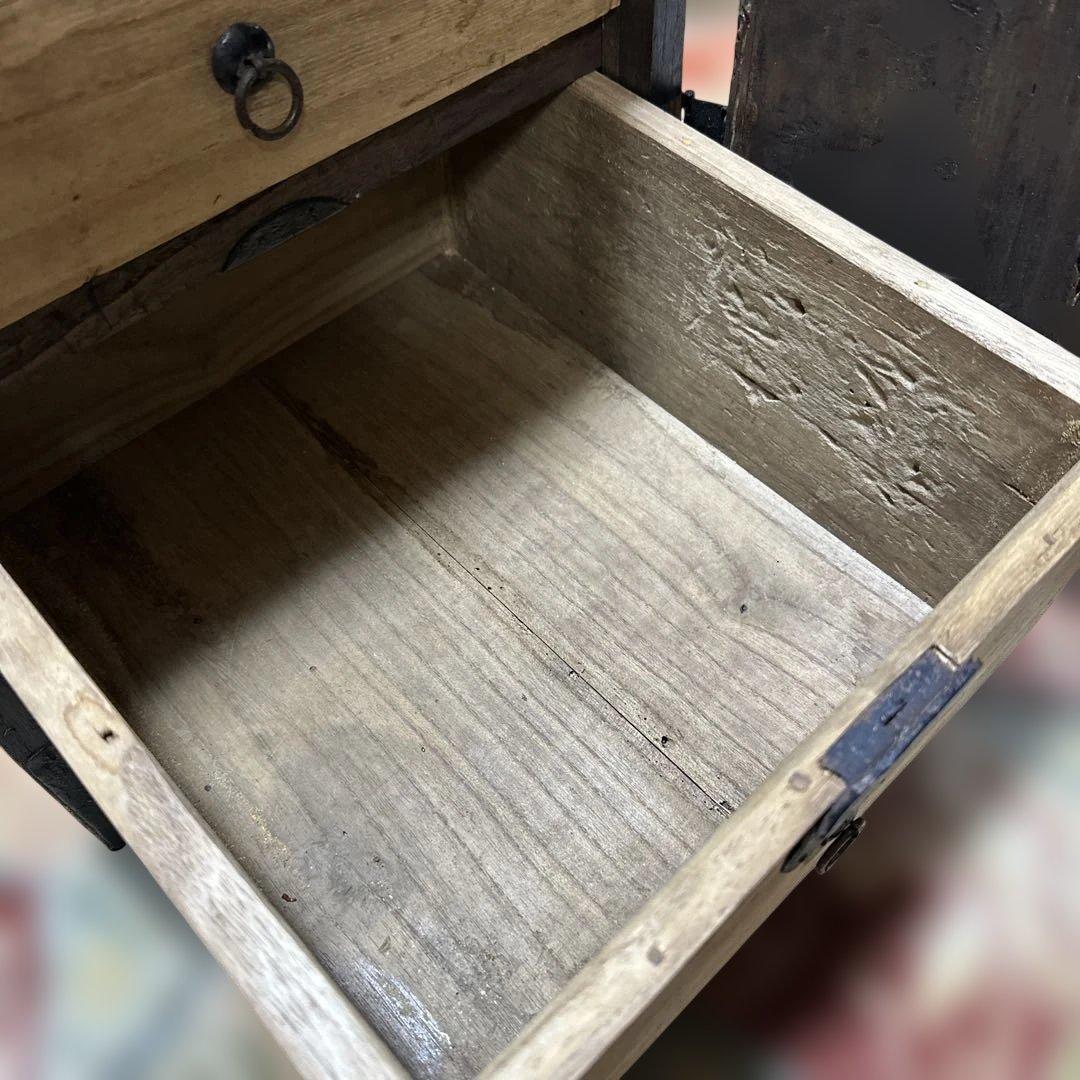 骨董 船箪笥 (金庫) 時代和箪笥 鉄地金具　　チェスト 金具装　レトロ