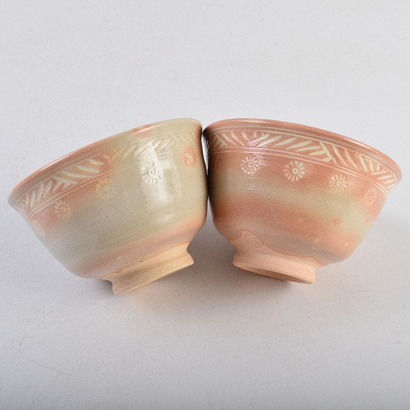 茶道具　京焼　田中渓峰作　御本三島　花文　数茶碗　十客　共箱　M　R9581H