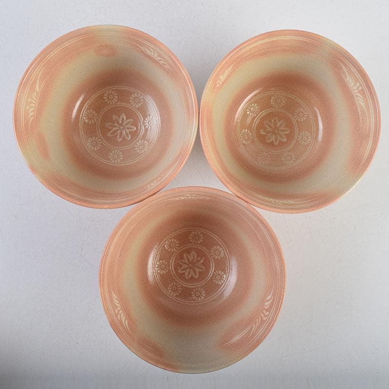 茶道具　京焼　田中渓峰作　御本三島　花文　数茶碗　十客　共箱　M　R9581H