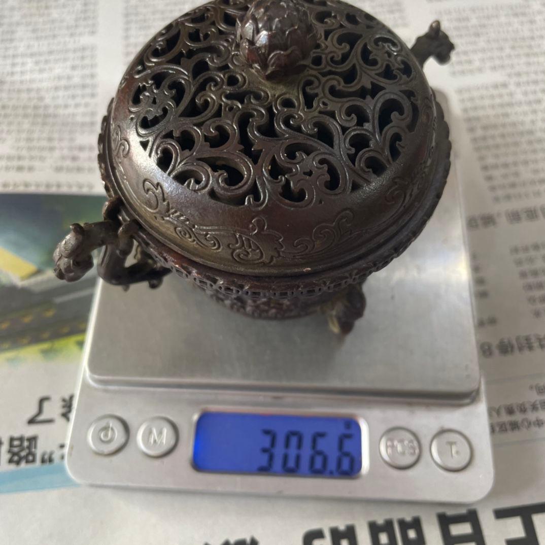 銅製 香炉 龍鳳薫香炉 盤薫炉 茶道具 装飾品 工芸品 置物