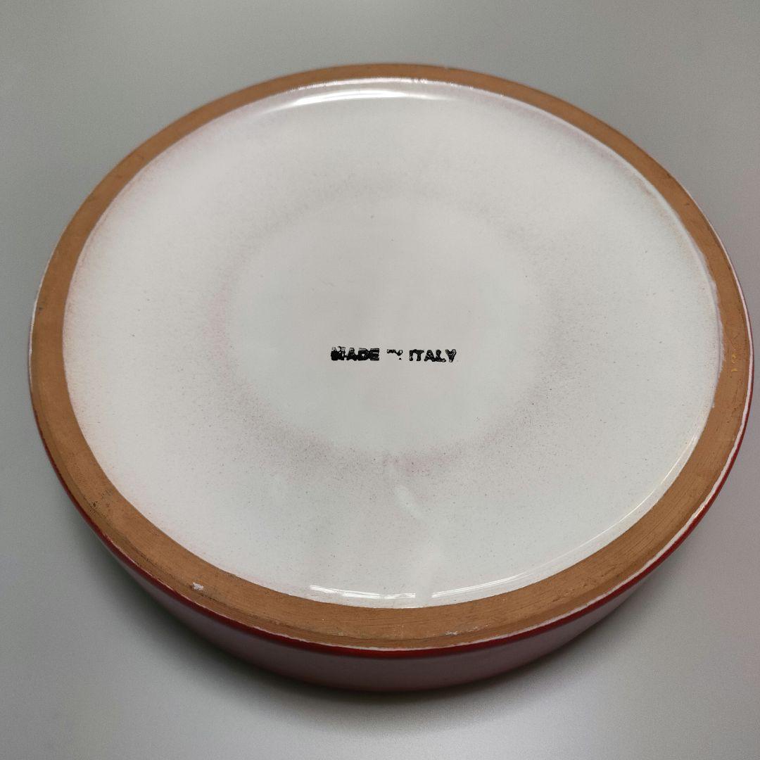 【新品未使用・イタリア製】大きな灰皿 陶器製 赤 リーフ柄 アッシュトレイ
