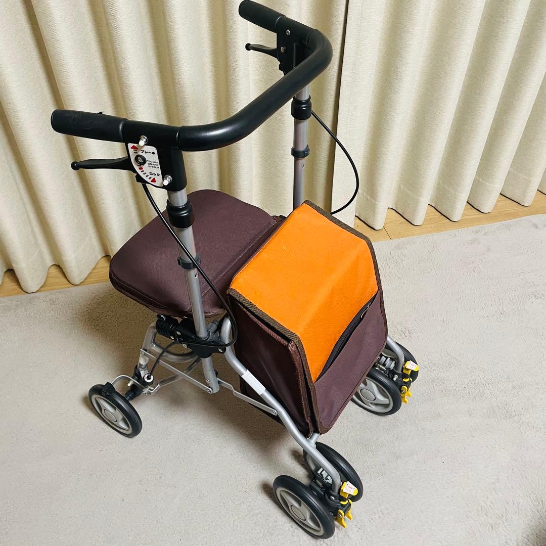 美品✨島製作所 歩行車 シンフォニーSPスリム オレンジ ブラウン シルバーカー