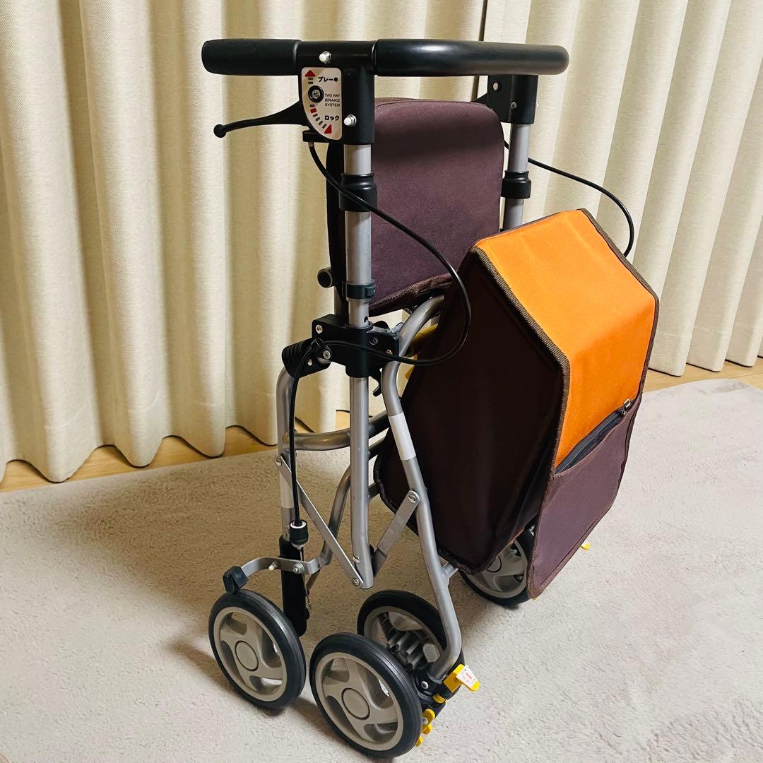 美品✨島製作所 歩行車 シンフォニーSPスリム オレンジ ブラウン シルバーカー