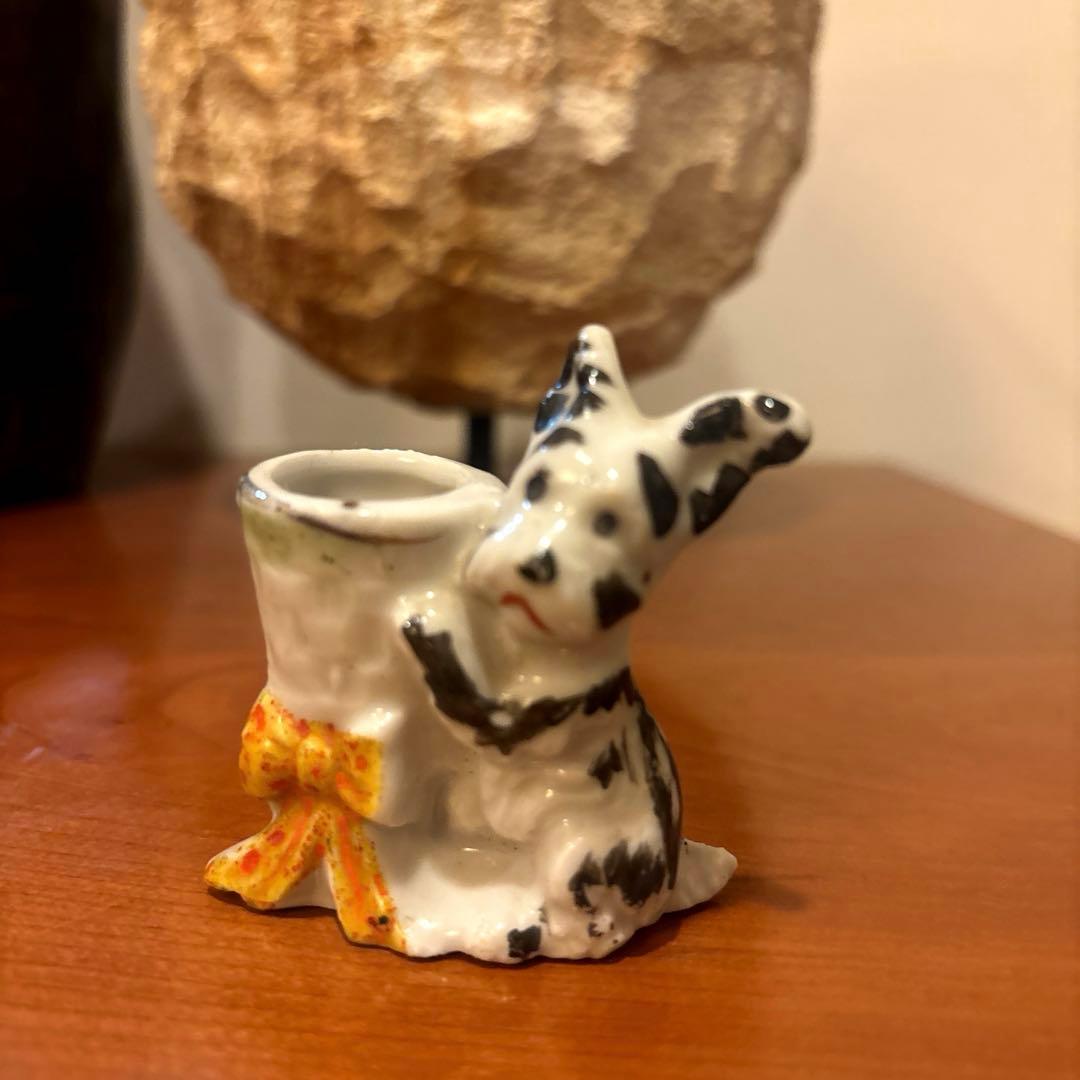 75年前オキュパイドジャパンの瞳が可愛すぎる犬のペン・爪楊枝入れ陶器
