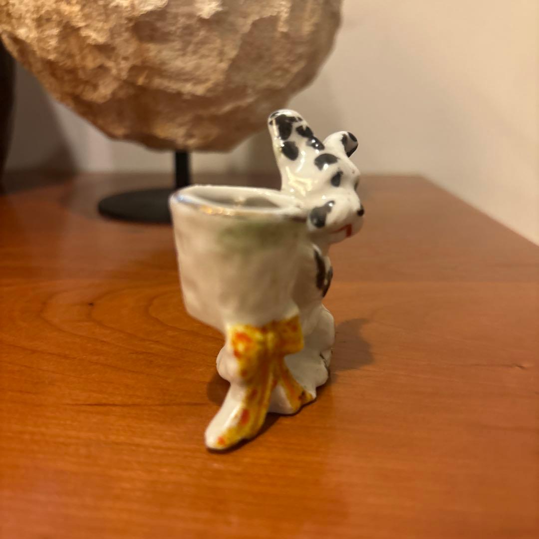 75年前オキュパイドジャパンの瞳が可愛すぎる犬のペン・爪楊枝入れ陶器