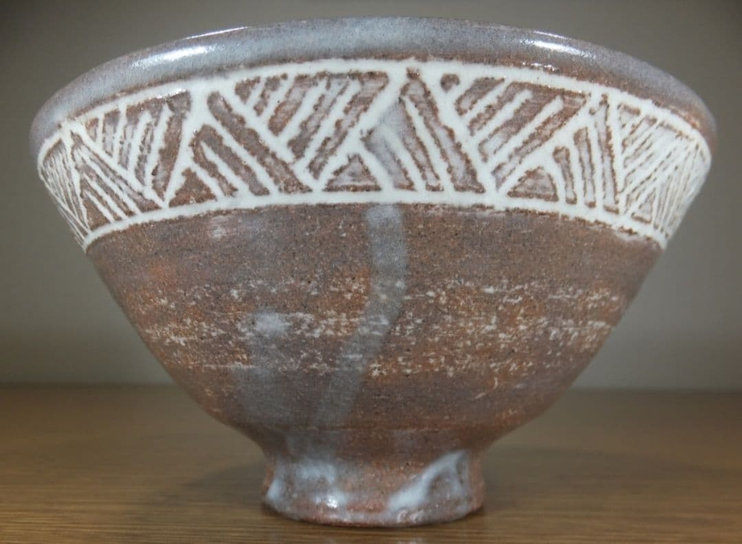 真作保証 大野瑞峰 自作 萩三島茶碗 萩焼 コレクター放出品 茶道具 山口県