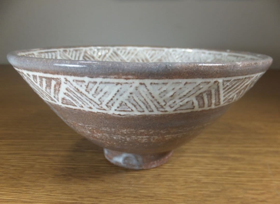 真作保証 大野瑞峰 自作 萩三島茶碗 萩焼 コレクター放出品 茶道具 山口県