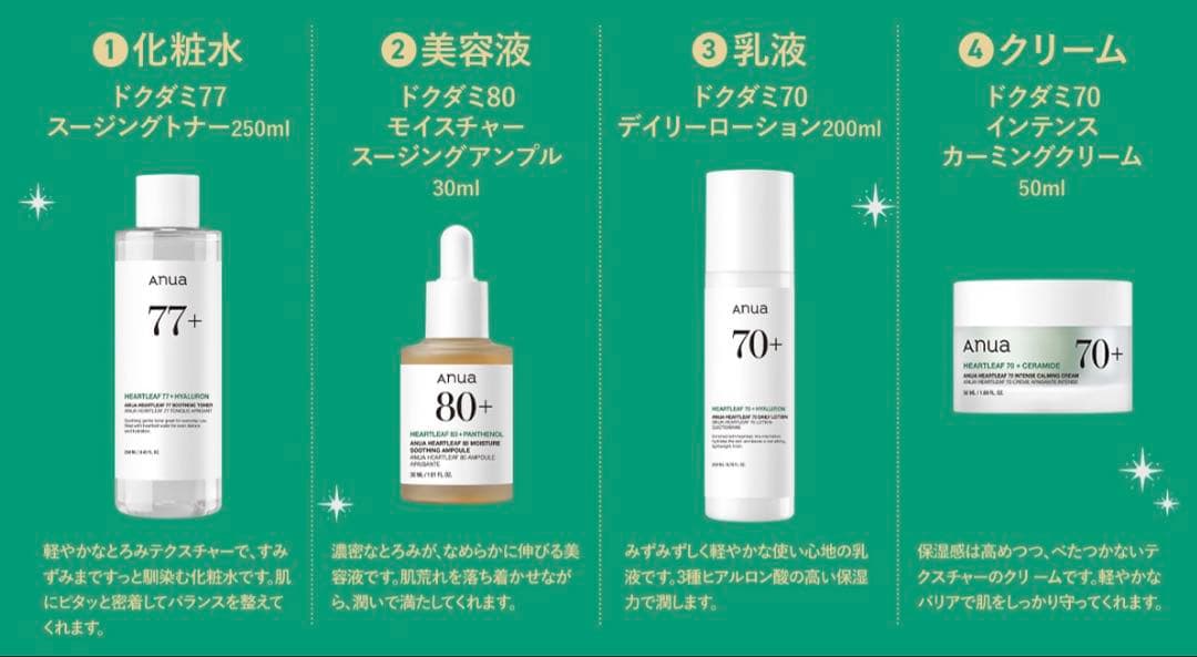 Anua アヌアの煌めく聖夜、アゼライン酸15+、ライス70+ まとめセット
