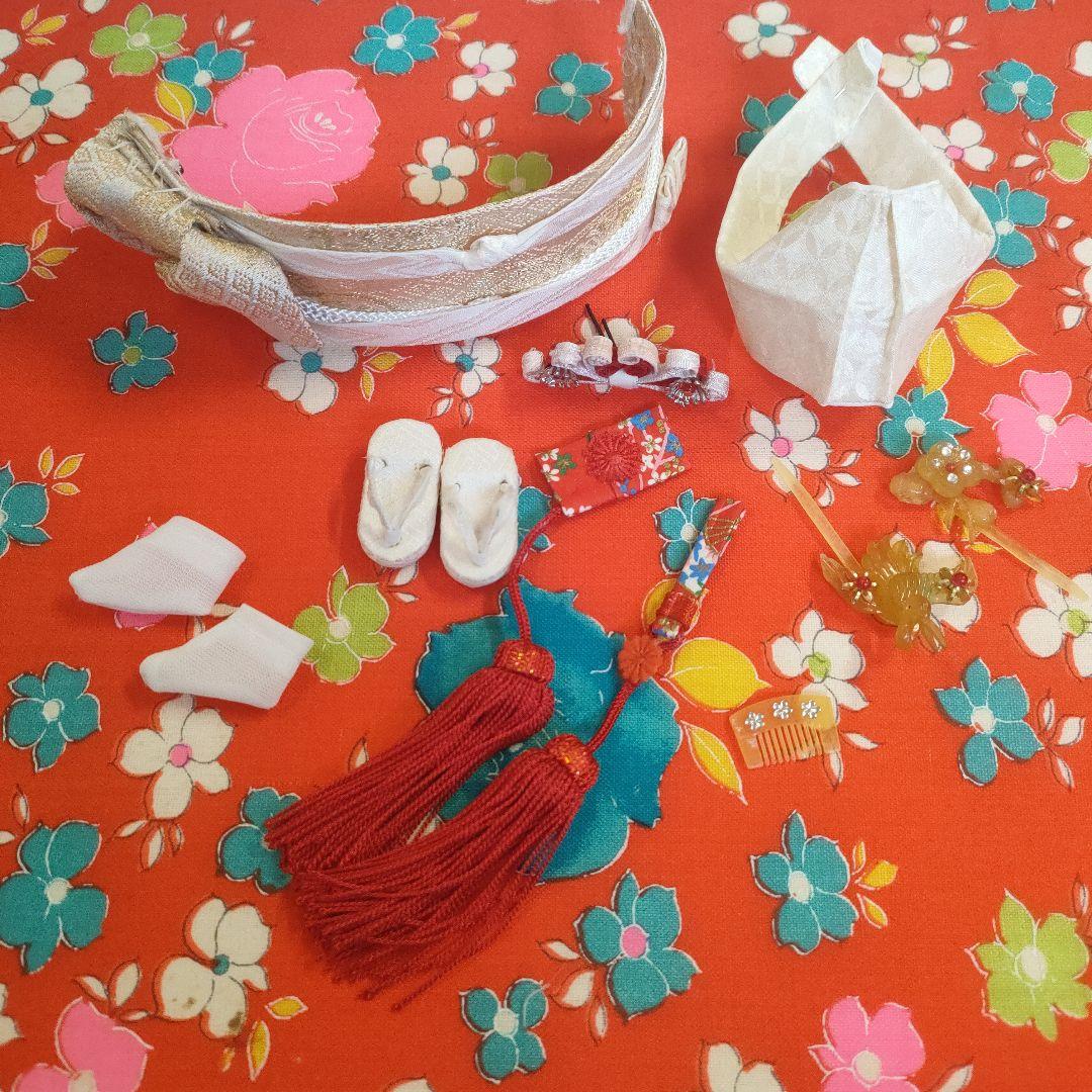 タミーちゃんサイズ　ハンドメイド　花嫁衣装セット　鶴花柄
