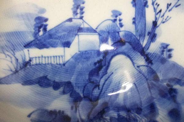 古い 伊万里 染付 唐草 蝶 山水 鉢 骨董品(江戸後期～明治期)骨董