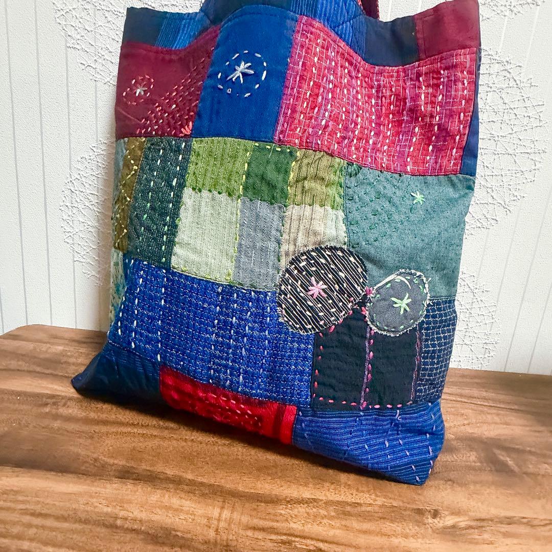 【ハンドメイド】和柄　刺し子とパッチワークのトートバック