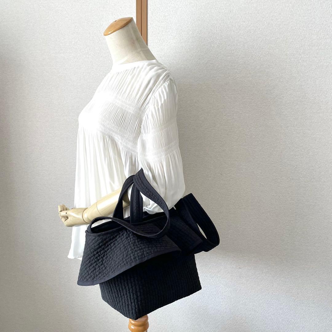 フリル付きトートバッグ　2way ヌビバッグ　ブラック　ハンドメイド