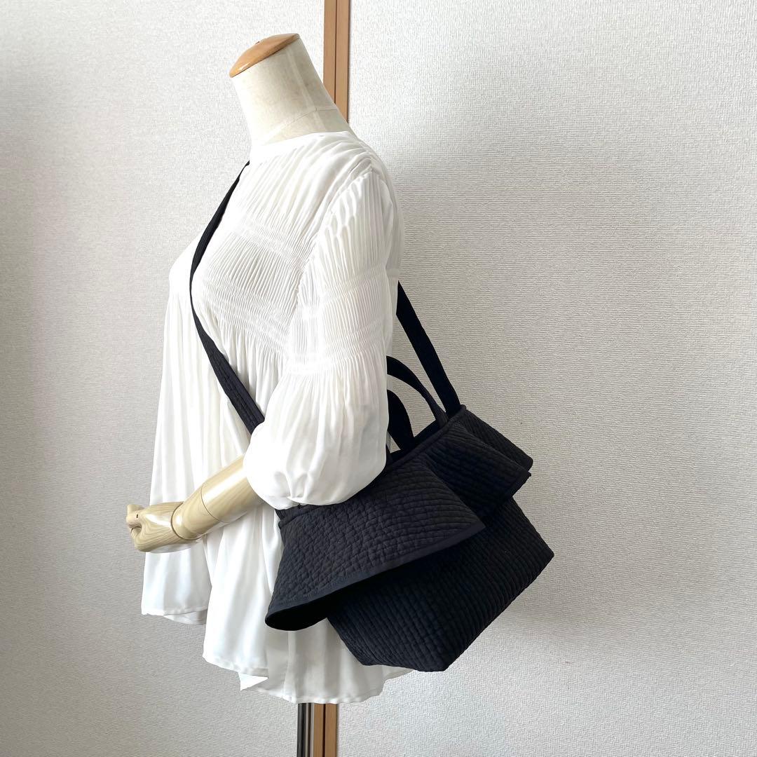 フリル付きトートバッグ　2way ヌビバッグ　ブラック　ハンドメイド