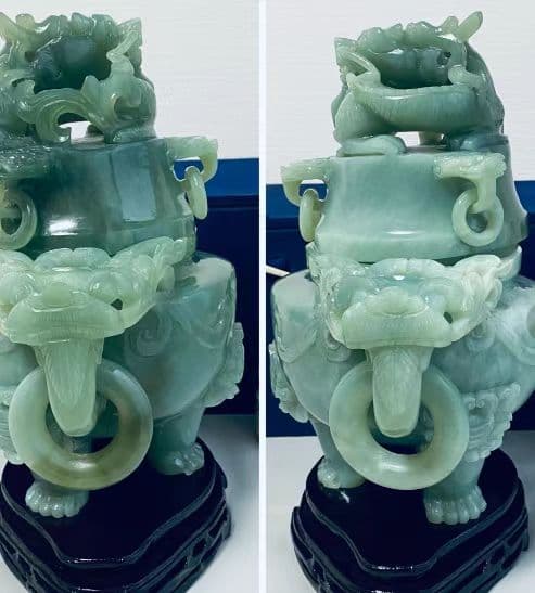 翡翠製獅子装飾置物 15cm