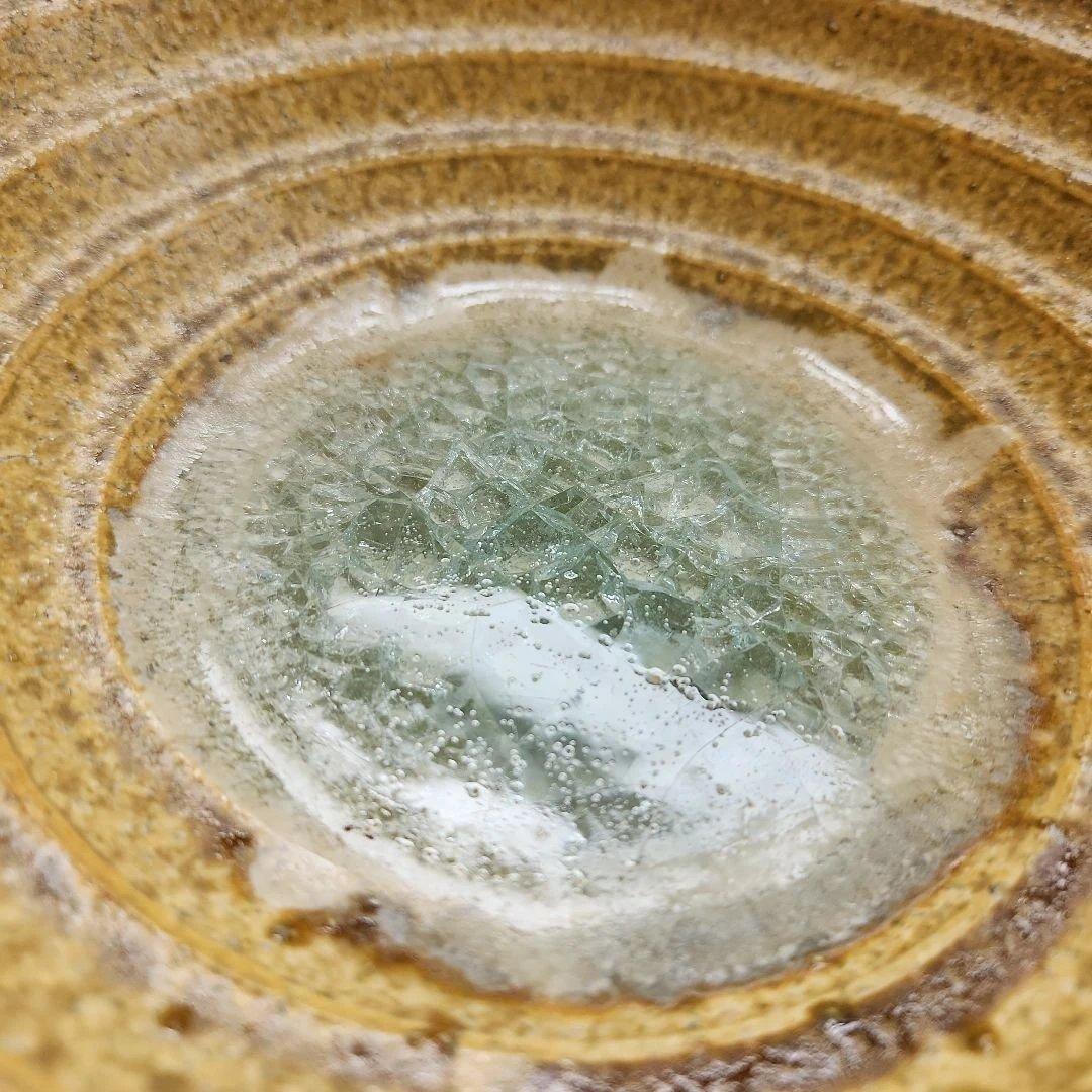 水盤 花器 陶器 三つ足 ガラス入り 生け花 華道 茶道具 インテリア