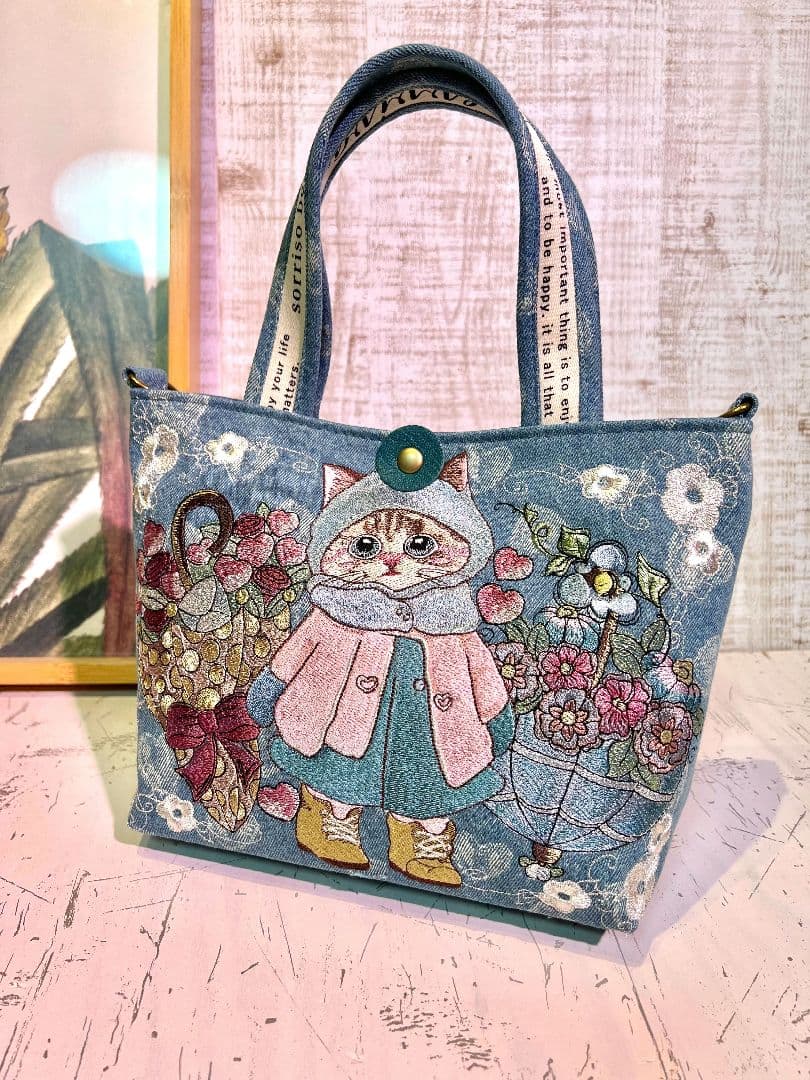 インディゴハート柄デニム♡刺繍のちょこっとお出かけミニバッグ♡
