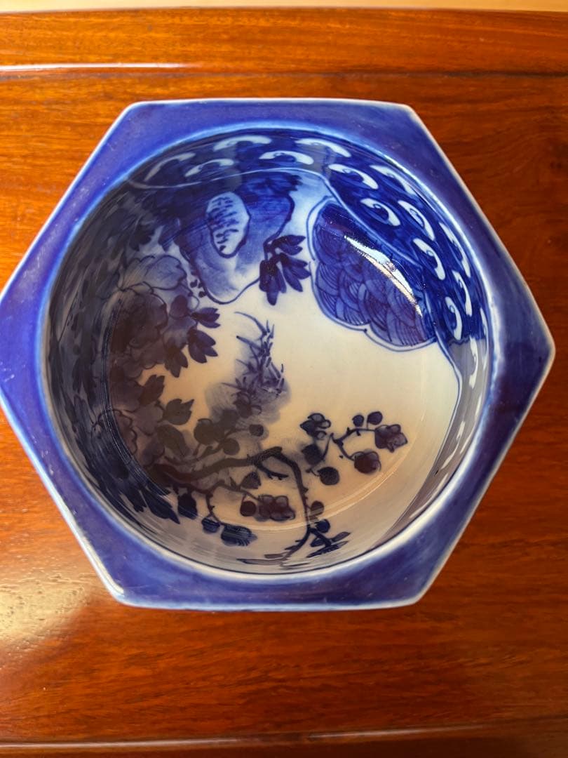 古伊万里　染付　六角鉢　盃洗　高台