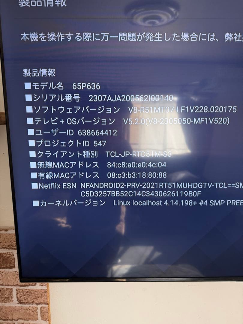 TCL 65P636 液晶テレビ 65インチ