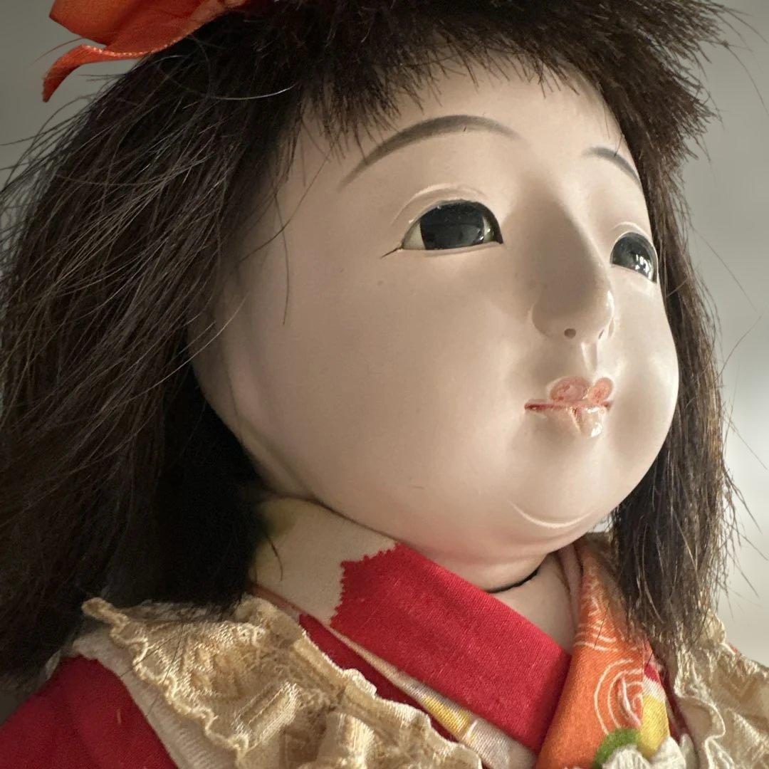 お値下げ❣️蔵出し　市松人形 赤とオレンジの花柄
