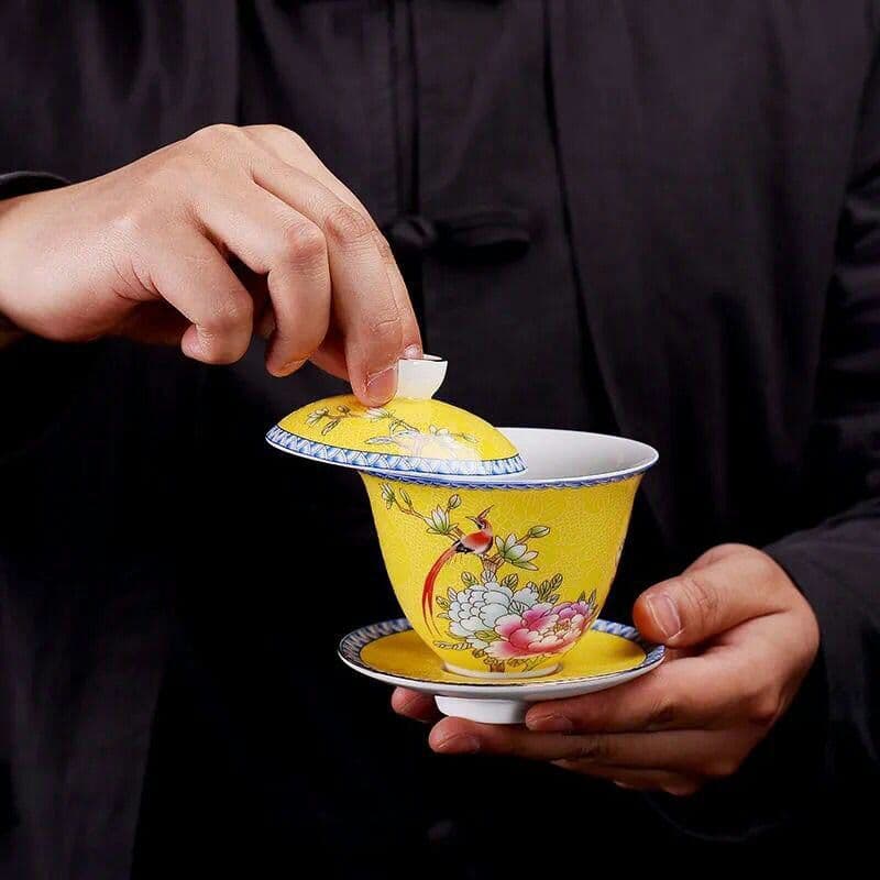 陶磁器エナメルの蓋椀一つの大きいサイズの焼き茶碗中国式復古茶器家庭用のお茶器h
