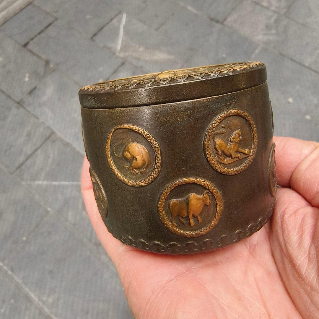 銅器 十二支茶筒 置物 茶道具 香道具 装飾品 工芸品 美術品