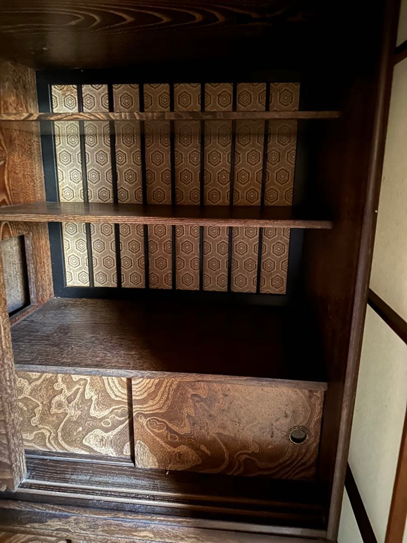 昭和家具　茶箪笥　木製収納家具 ガラス扉付き