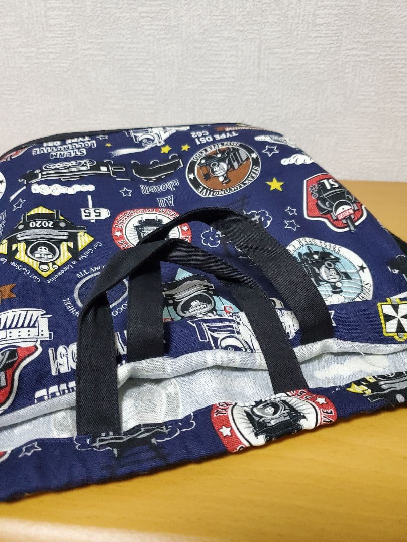 ナップサック 体操服入れ お着替え袋   N蒸気機関車柄×ブラック