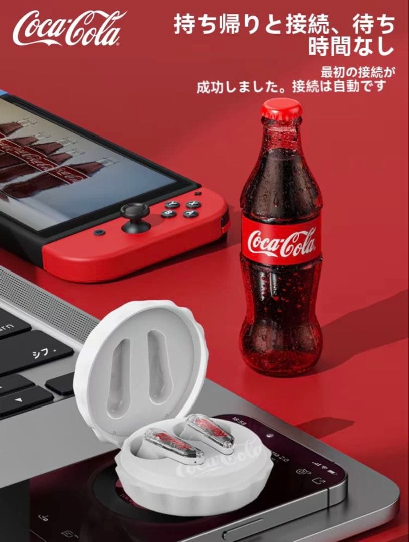 コカ・コーラ Coca-Cola ボトルキャップ型 ワイヤレスイヤホン【白】