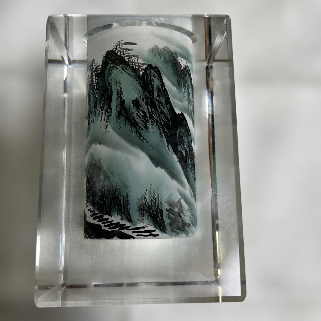 中国内画　ガラス筆立　アンテイーク工芸品