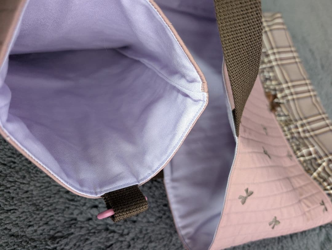 軽量入園入学グッズ＊レッスンバッグ&シューズバッグセットヌビ風キルトリボン刺繍