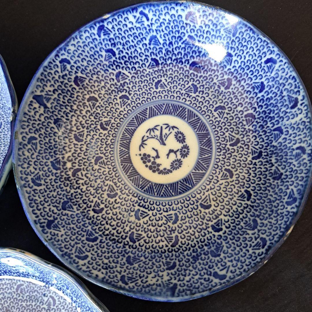 「ベロ藍の微塵唐草(みじんからくさ)」印版染付皿(直径15cm) 4客セット 骨
