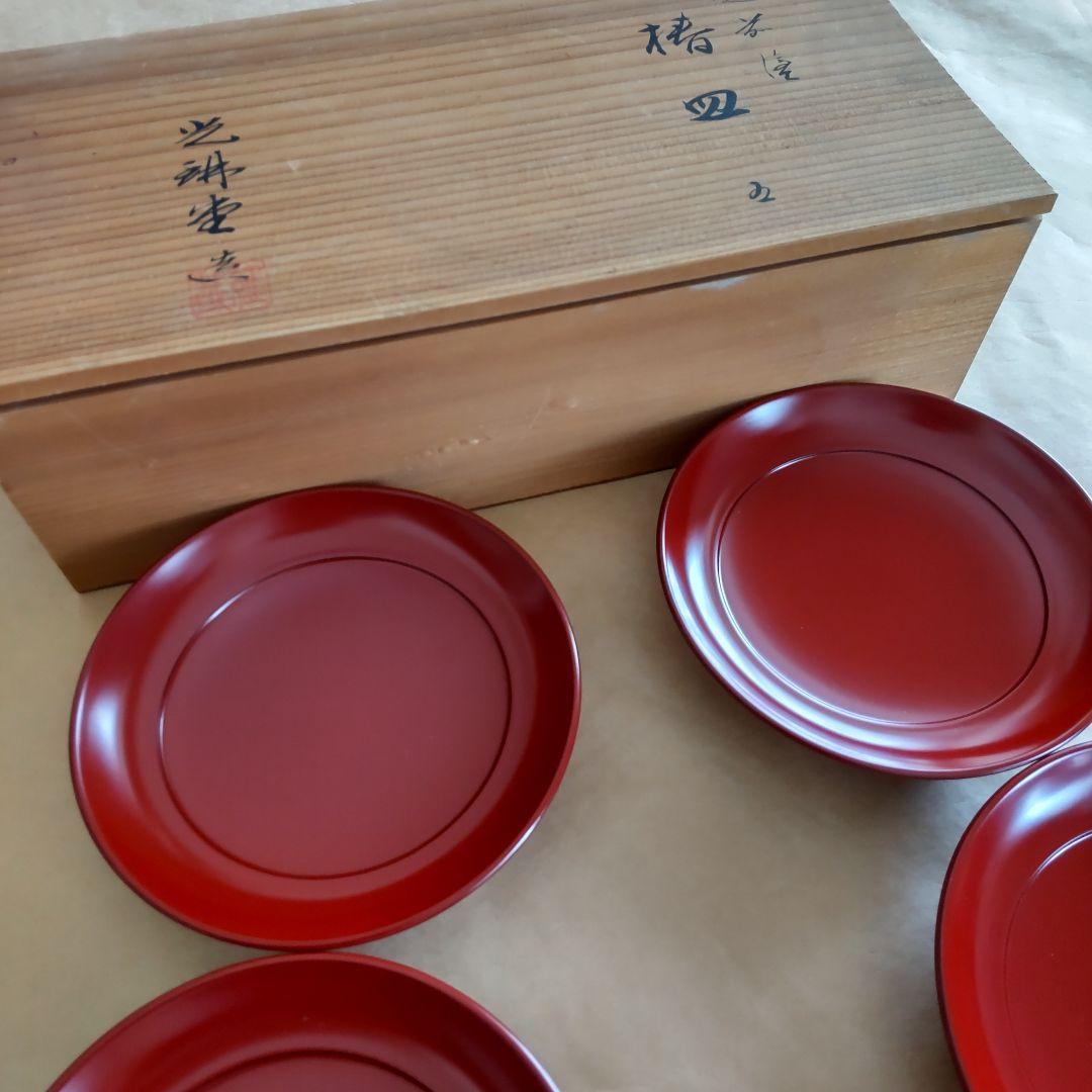 ✨越前塗 椿皿 光琳堂 漆器 5枚セット 朱色 菓子器 銘々皿