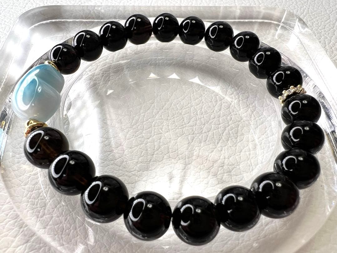 高品質ハートラリマー♡モリオンブレスレット　Morion Larimar