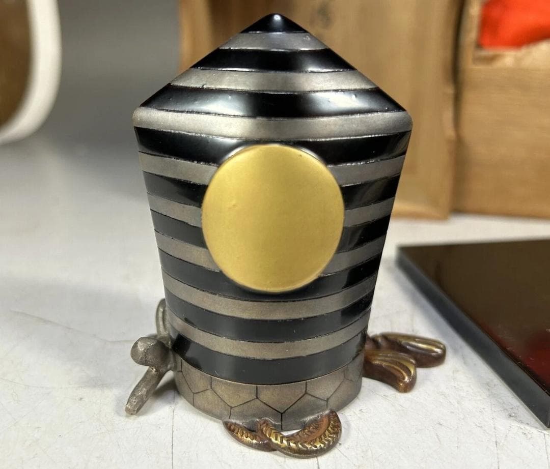 時代　三番叟 烏帽子 小林美春 銅 置物　楊枝入れ 小物入れ　茶道具　桐箱