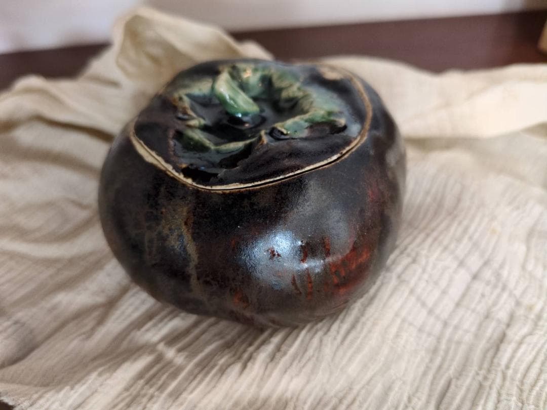 柿茶入 木箱(約9.5×9.5×7.5cm)入 作者不詳