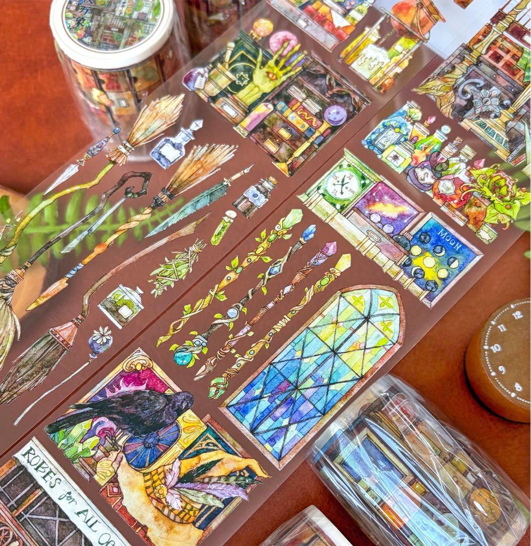 【9641】海外　マステ　5m巻　PETマスキングテープ　魔法使い　背景装飾系