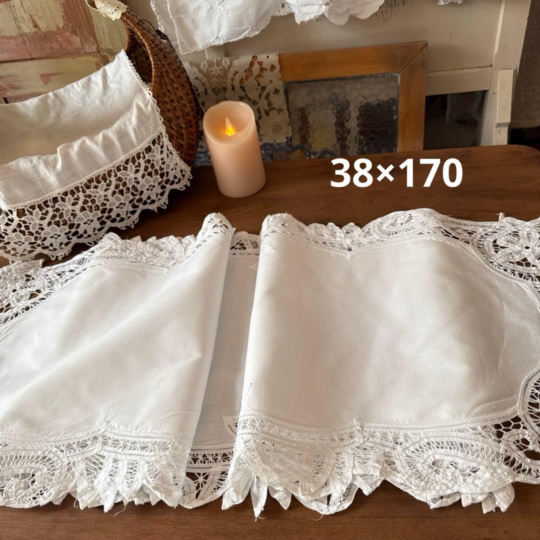 SALE❣️フランスアンティークஐ⋆*バテンレースのホワイトクロス・ロング