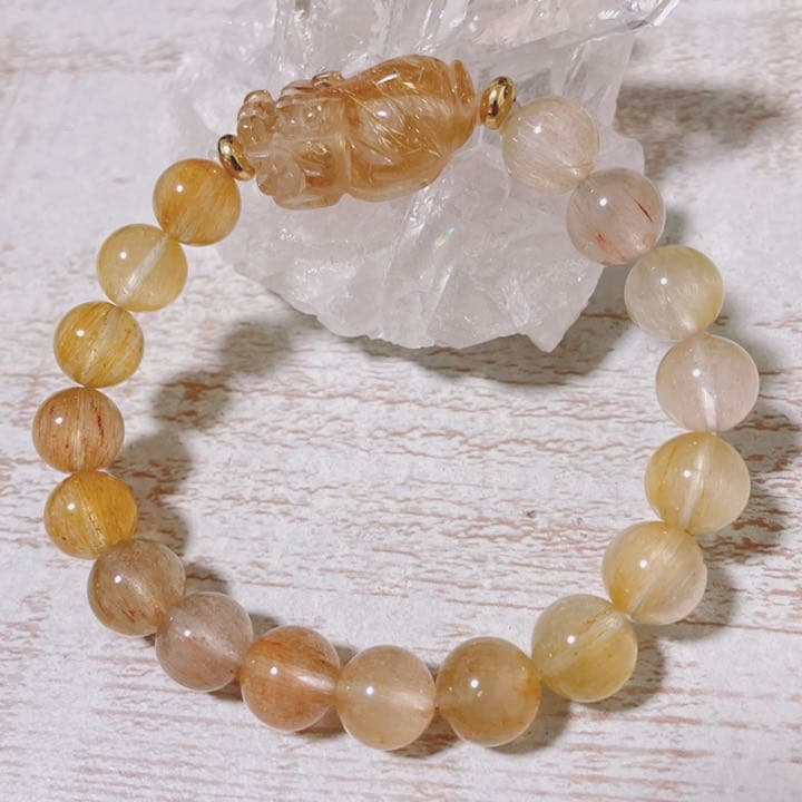 ルチル 貔貅 × ミックス サゲニテイック クォーツ キャッツ ブレスレット