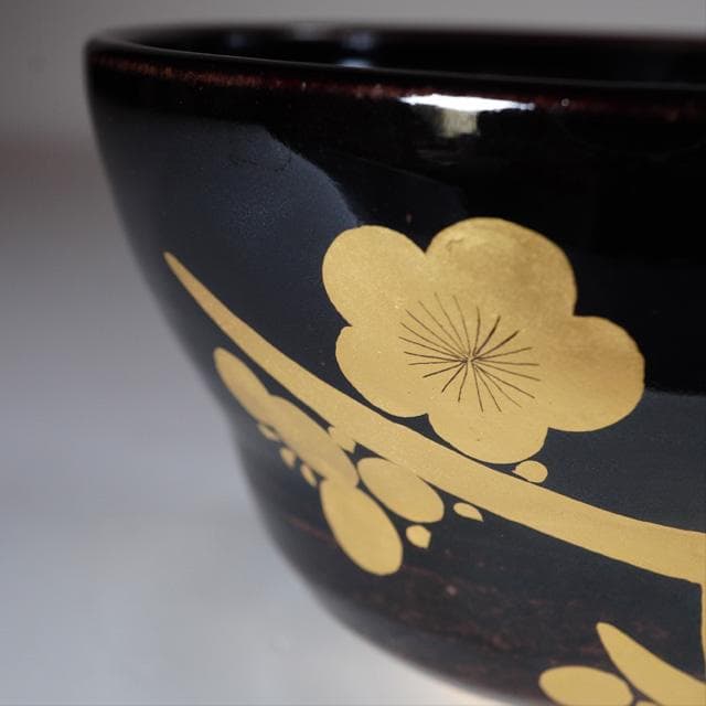 膳所焼　金彩梅茶碗　共箱　岩崎新定　淡海陽炎園　茶道具　抹茶碗