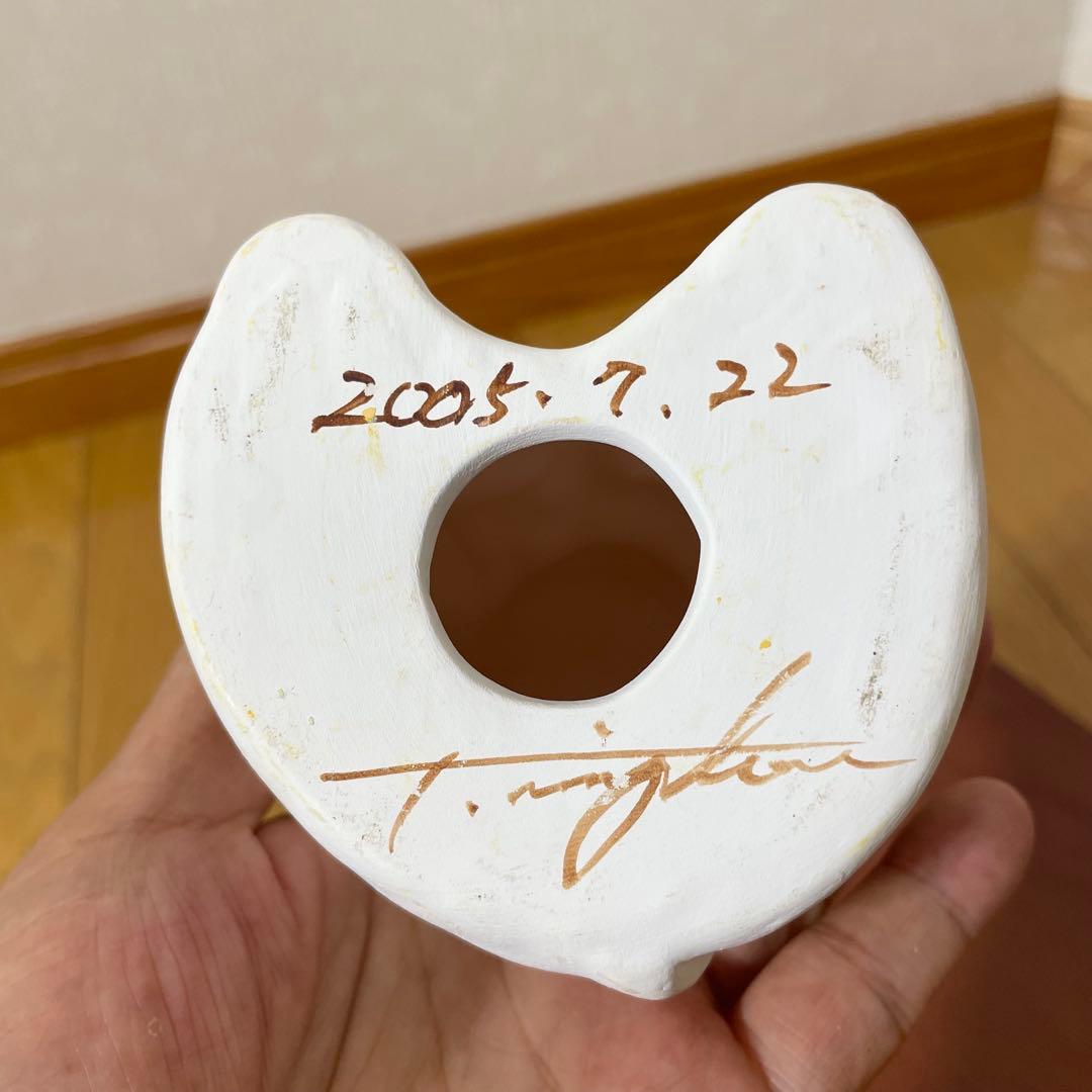 【希少品】輪葉葉招き猫 親子ねこ サイン入り 招き猫