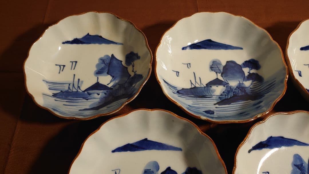 古伊万里　伊万里　なます皿　染付　山水画　江戸期　5客