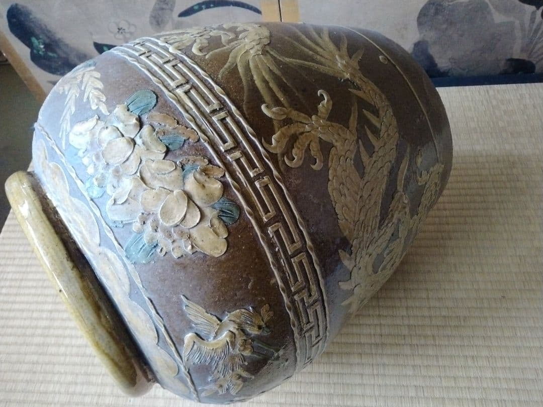仕事がとても良いピータン壺　中国民芸　骨董　古美術　古壺　古玩　甕　置物飾り