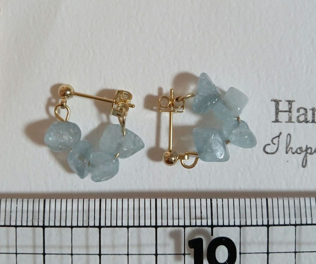 1413 緊張を和らげる✨ アクアマリンピアス　フープピアス ハンドメイド