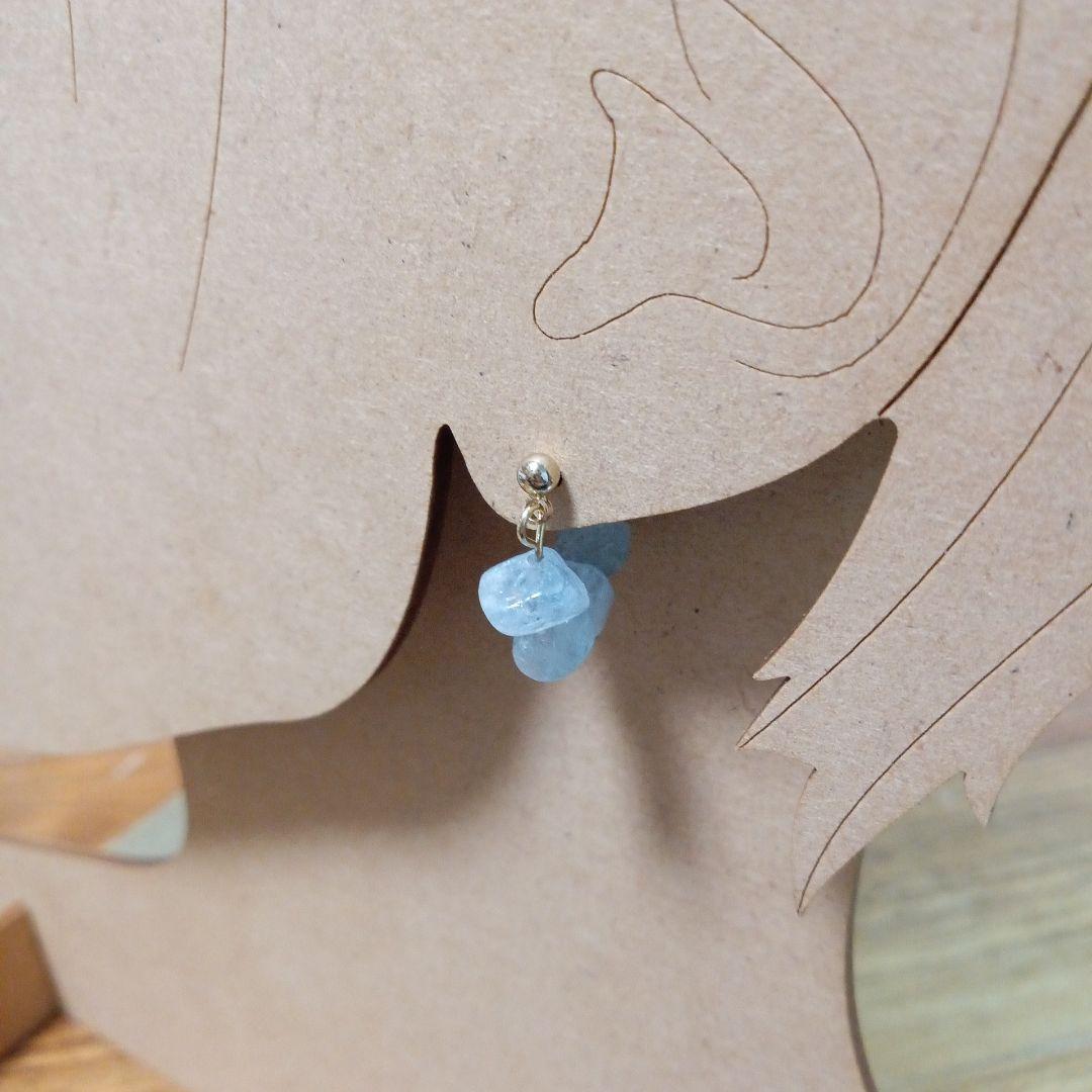1413 緊張を和らげる✨ アクアマリンピアス　フープピアス ハンドメイド