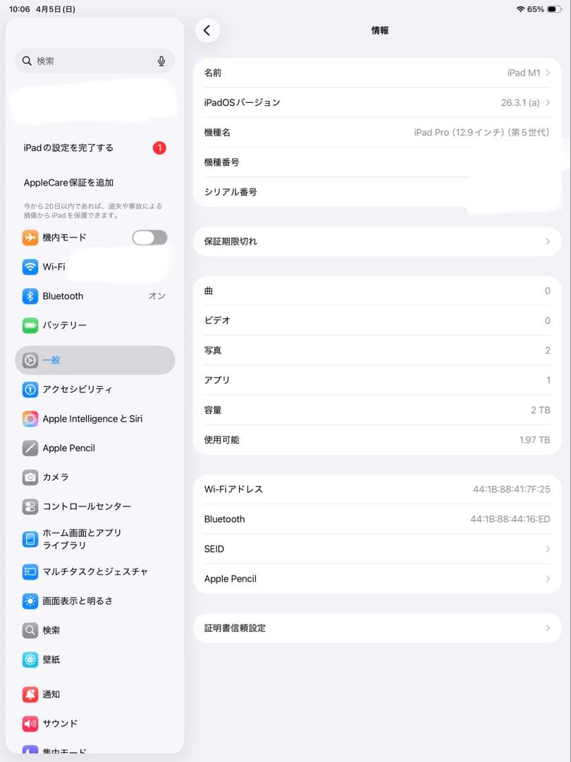 2TB M1 iPad Pro 12.9インチ(第5世代)シルバー+純正ペン