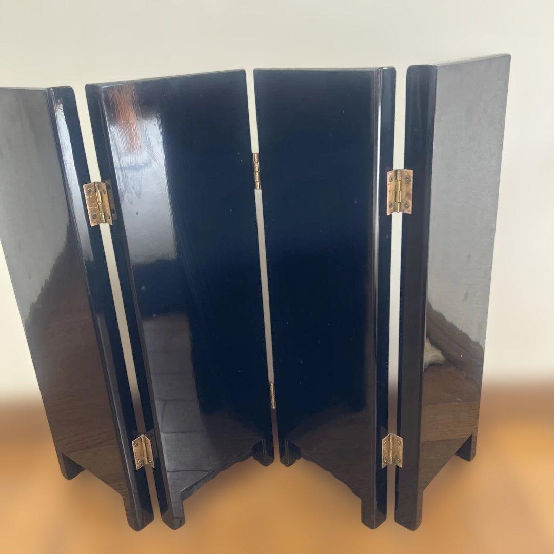 【極美品】コルク工芸 四曲屏風 衝立 龍彫刻 松 帆船 楼閣 中国美術 縁起物