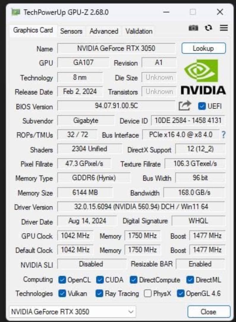 グラフィックボード・グラボ・ビデオカード NVIDIA RTX3050 6GB