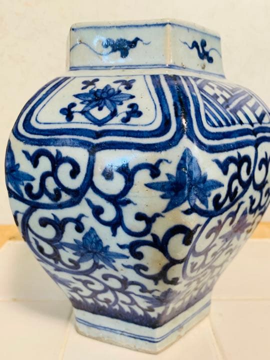 中国明時代六面染付(青花)壺